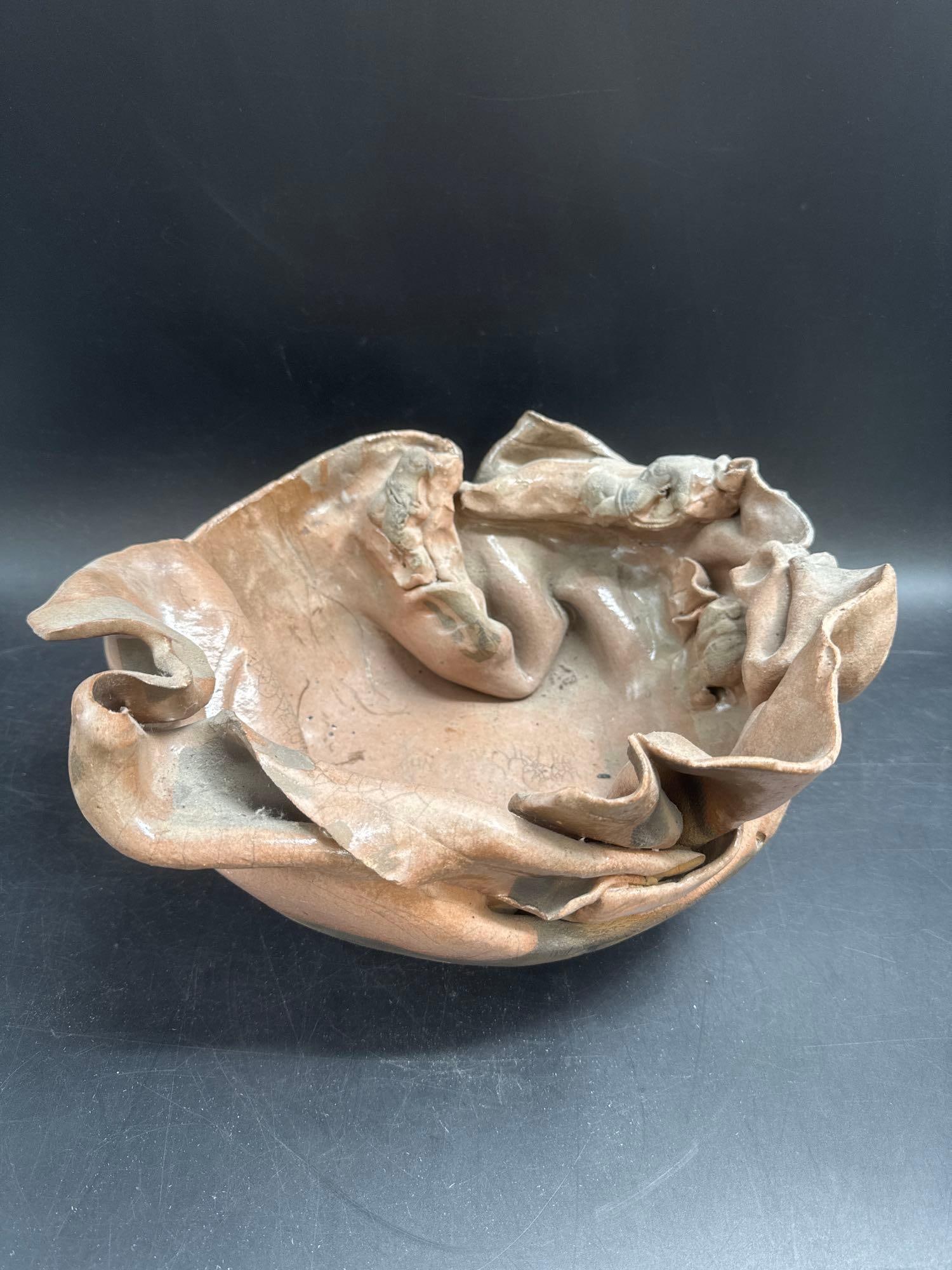 Handcrafted Studio Pottery Freeform Ruffled Bowl (1 of 4)