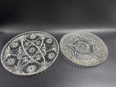Pair of Vintage Pressed Glass Serving Trays