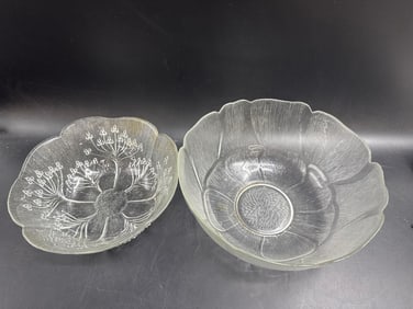Pair of Vintage Pressed Glass Floral Bowls