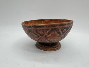 Pre-Colombian Painted Pottery Bowl with Pedestal Base