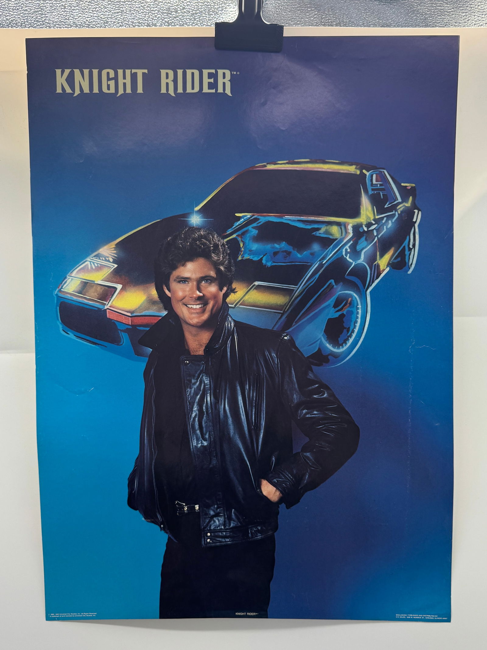 Knight Rider Poster - David Hasselhoff & KITT: Original Knight Rider poster featuring David Hasselhoff and KITT. Dimensions approximately 28 x 20 inches.