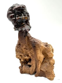 Signed Burl Wood Sculpture with Carved and Lacquered Face – Shep Shapiro