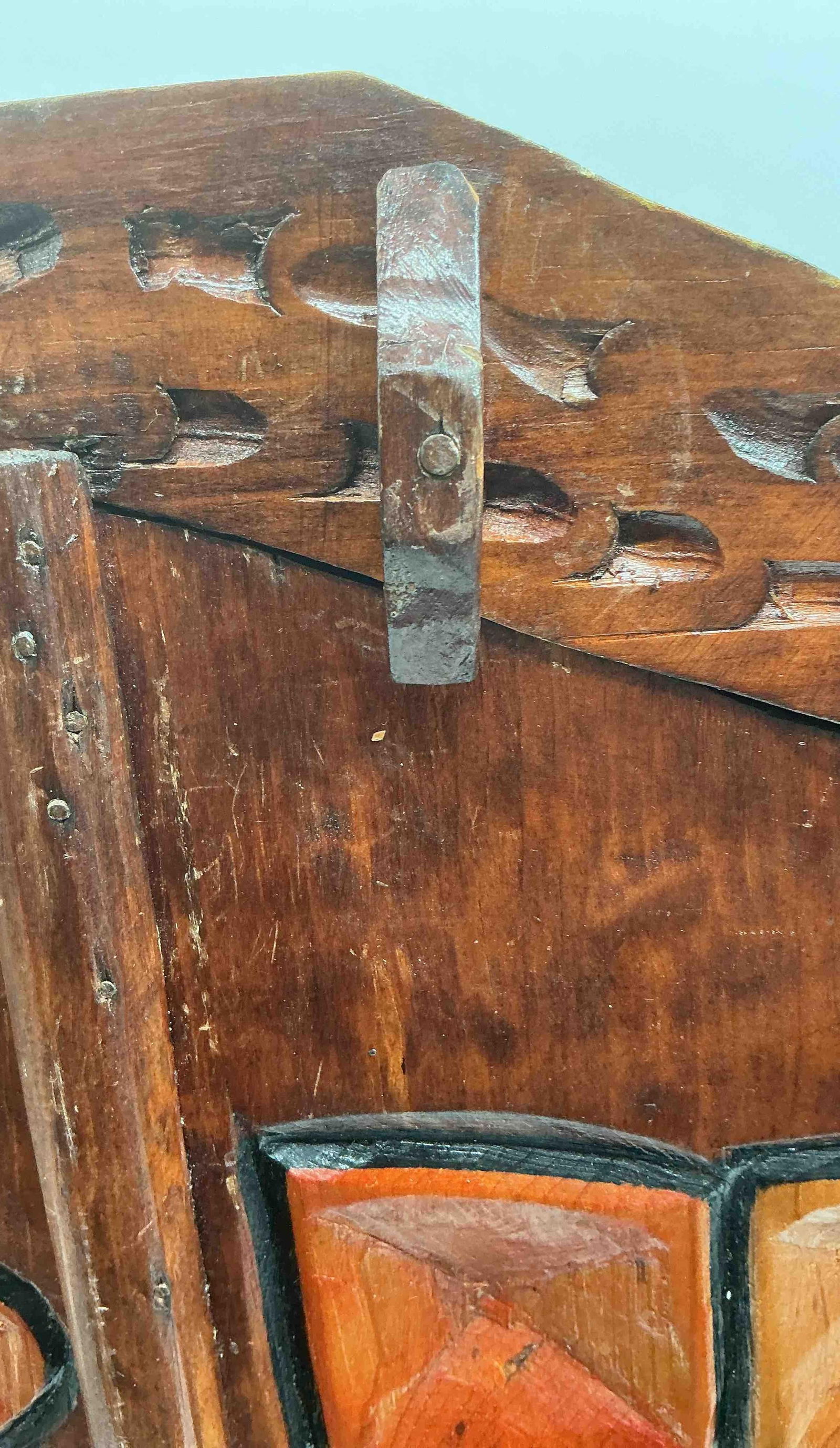 Hand-Carved Folk Art Wooden Cabinet with Floral and Geometric Motifs - 3