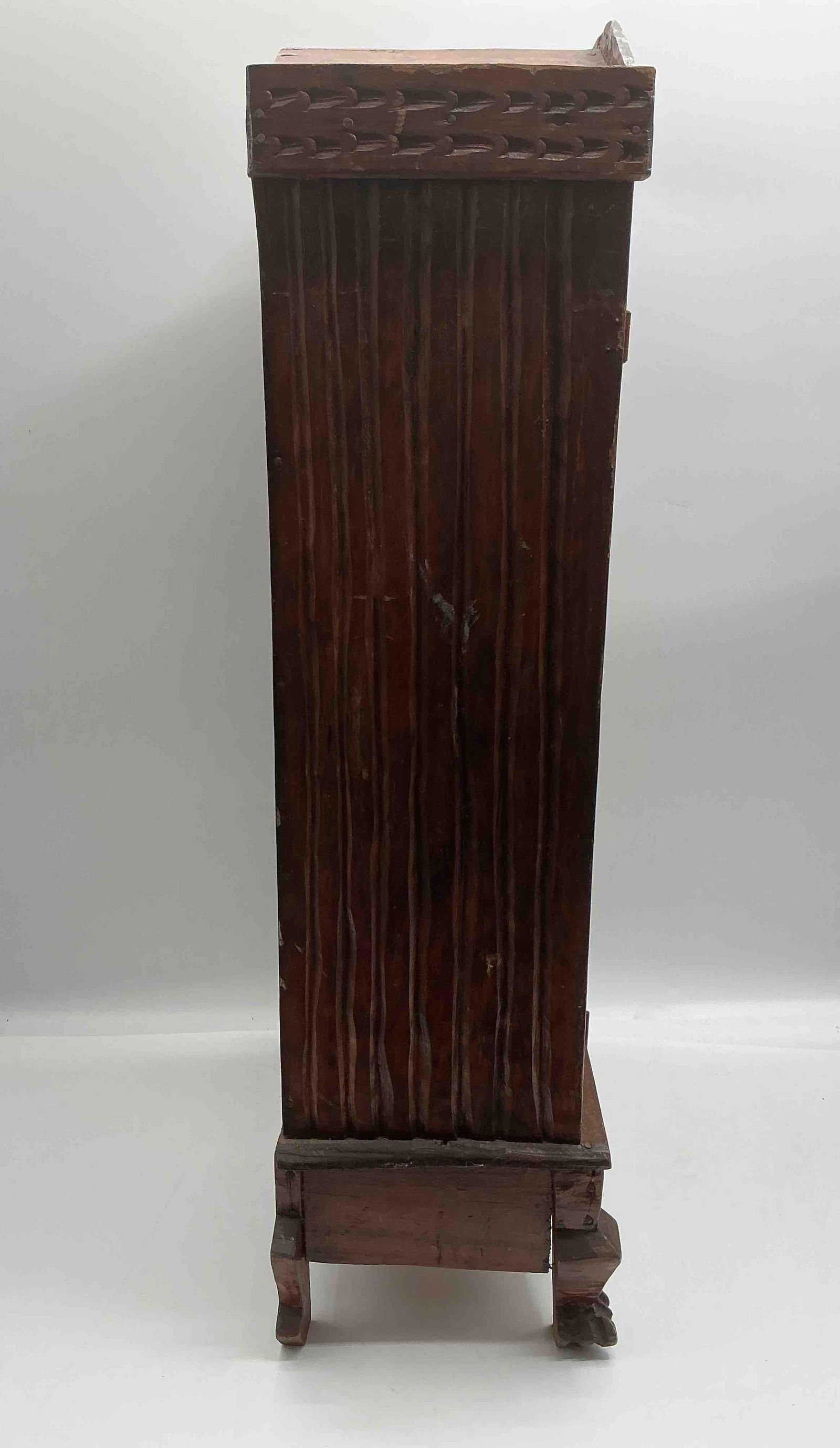 Hand-Carved Folk Art Wooden Cabinet with Floral and Geometric Motifs - 5