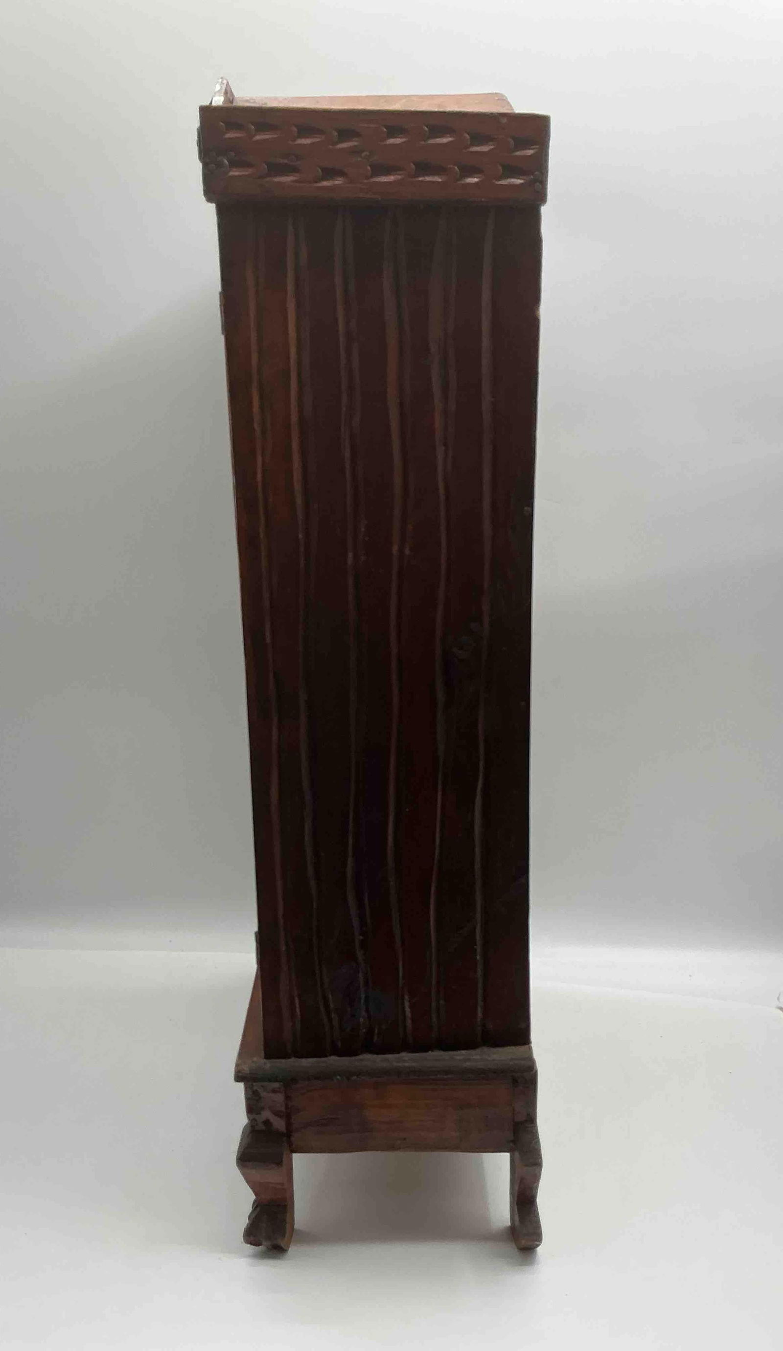 Hand-Carved Folk Art Wooden Cabinet with Floral and Geometric Motifs - 7