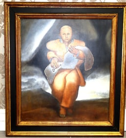 "Man Hiding Key" Mario Gruber(Brazil, 1927-2011) Oil on Canvas