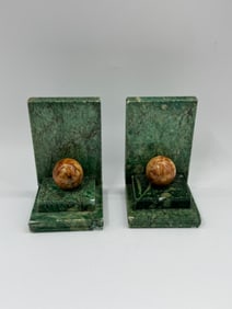 Pair of Green Marble Bookends with Spheres