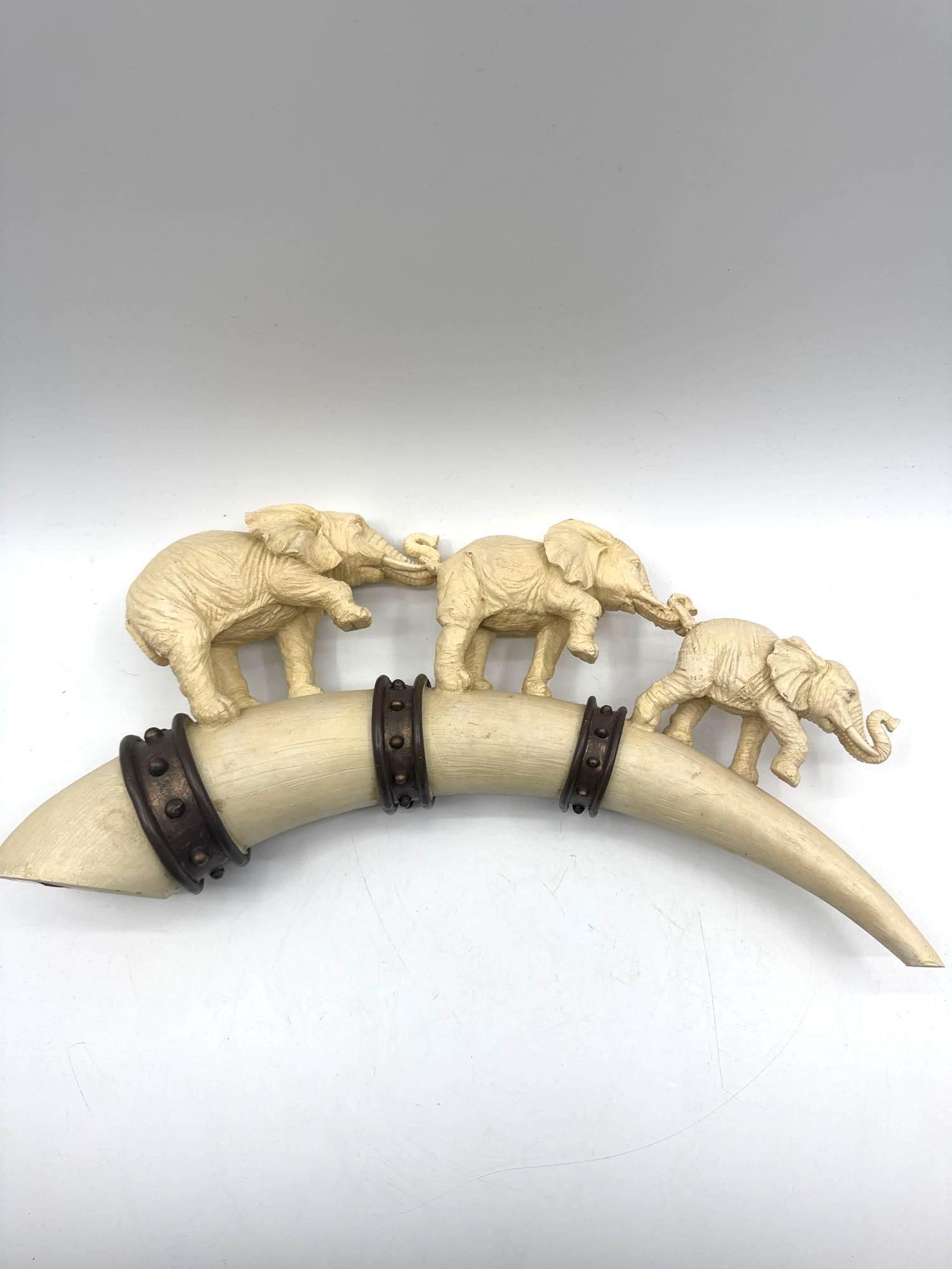 Elephant Family on Faux Tusk Sculpture (1 of 4)