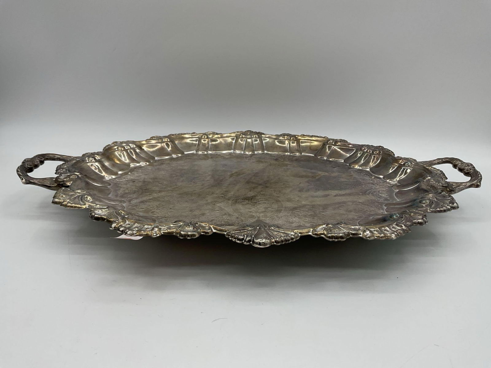 Ornate Silver-Plated Serving Tray (1 of 4)