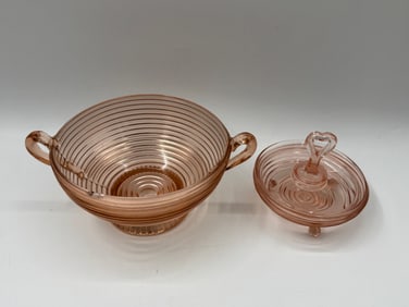 2 Pink Depression Glass Bowls, One with Lid