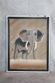 African Elephant Oil painting signed by Morgan