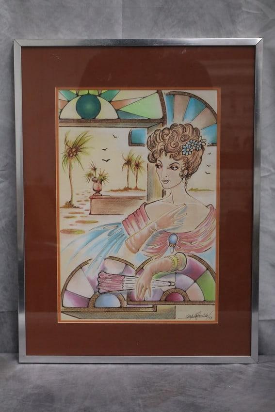 "My Vintage Look" Signed, Artist Unknown: Woman, colored pencils on paper, signed.Dimensions: H:22in L:17in