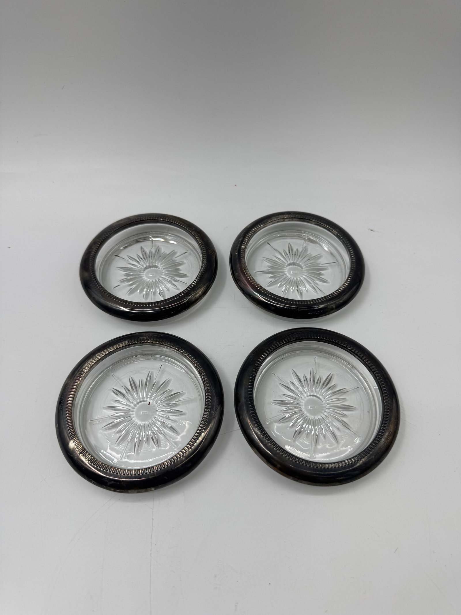 Set of Four Silver Rimmed Glass Coasters (1 of 3)