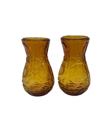 Pair of Small Amber Glass Vases, 4 inches
