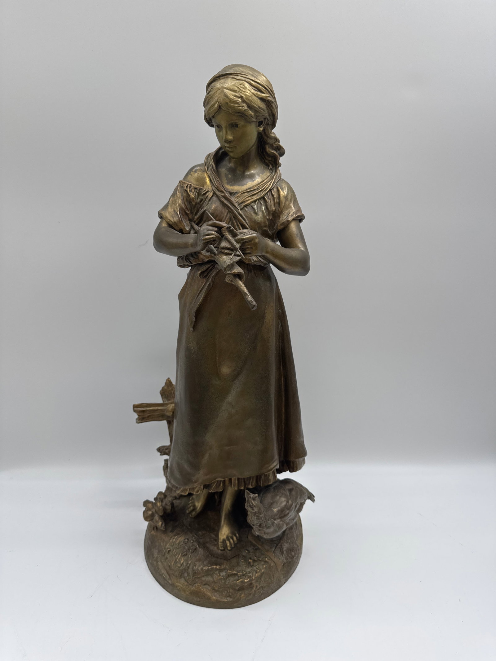 Bronze Sculpture of French Female Original signed Auguste Moreau. Late 1800s. (1 of 5)