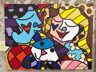 "At Home" by Romero Britto (Brazil, b.1963) Acrylic on Canvas