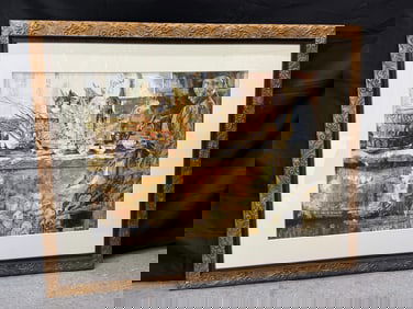 Framed Watercolor Painting of Asian Interior Scene, Signed 2006