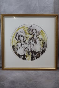 "Siblings" by Ted Jaslow (American, New York, B,1934) Lithograph