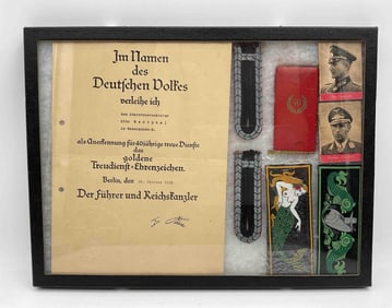 RARE Certificate - Golden Treudienst-Ehrenzeichen - signed by Adolf Hitler"Der Fuher und