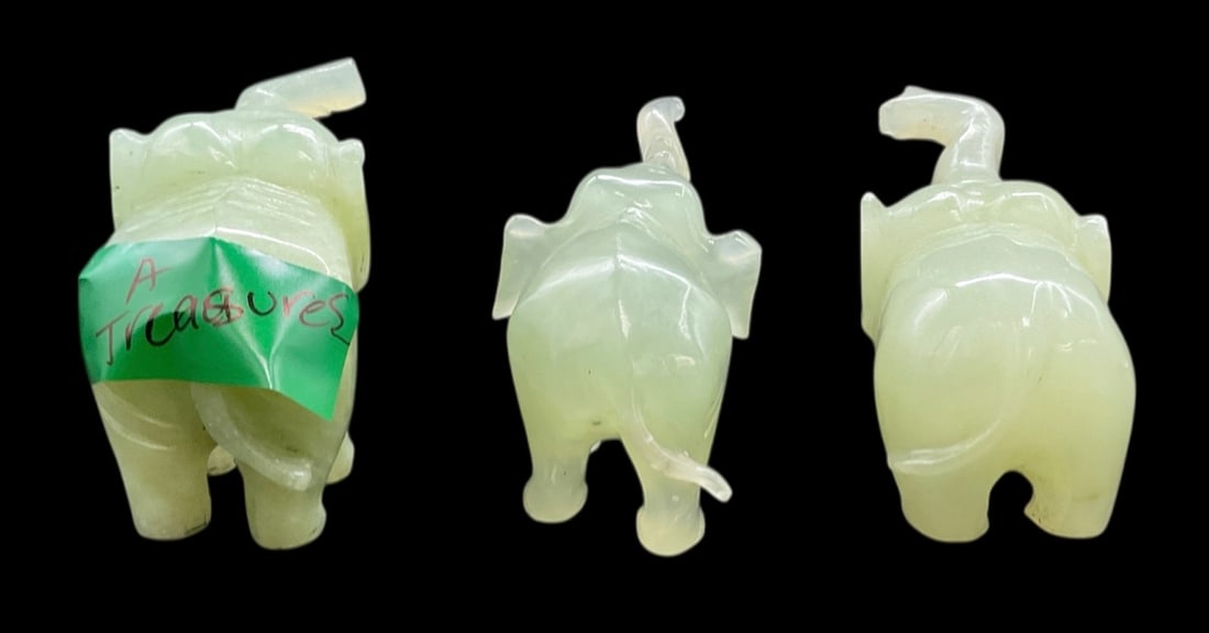 Set of Three Carved Jade Elephant Figurines - 3