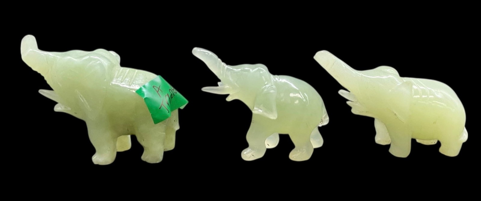 Set of Three Carved Jade Elephant Figurines - 4