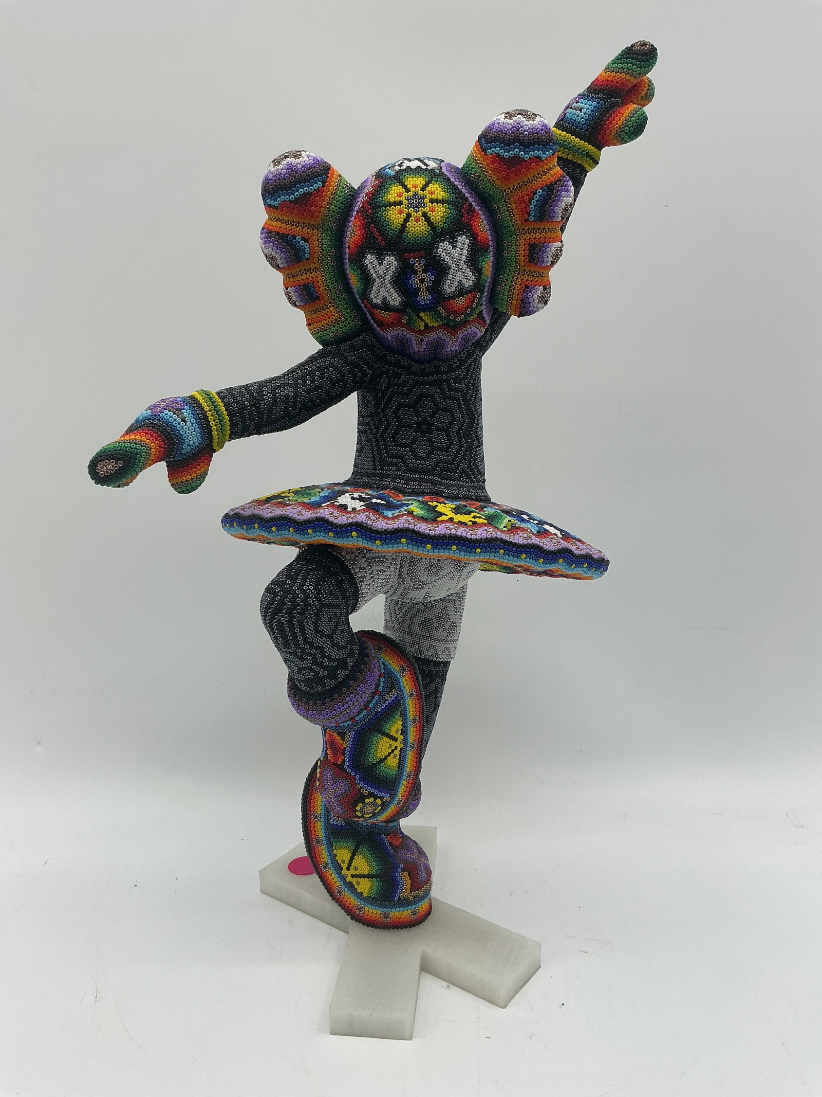 Companion Dancer by Rick Wolfryd Contemporary Figurative Sculpture: Contemporary figurative sculpture titled Companion Dancer by Rick Wolfryd, presenting a dynamic anthropomorphic figure captured in a joyful dance pose. The sculpture is richly detailed with intricate