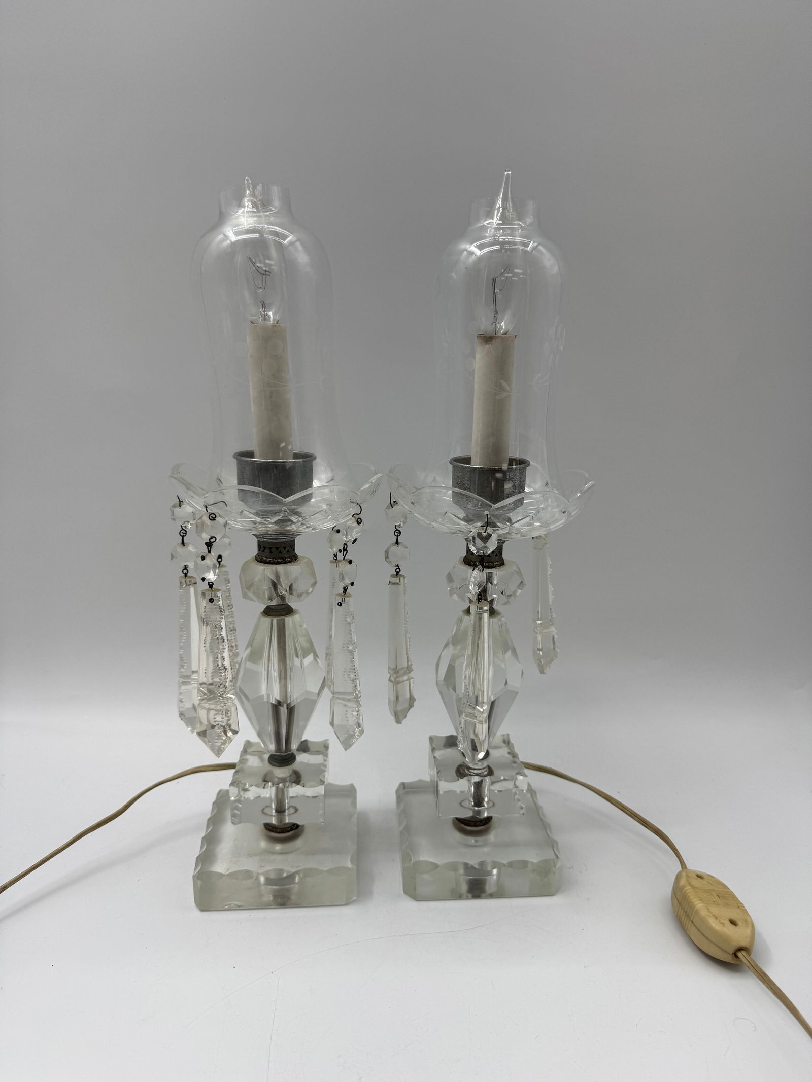 Hollywood Regency Mid Century Glass and Cut Crystal Lamps - 3