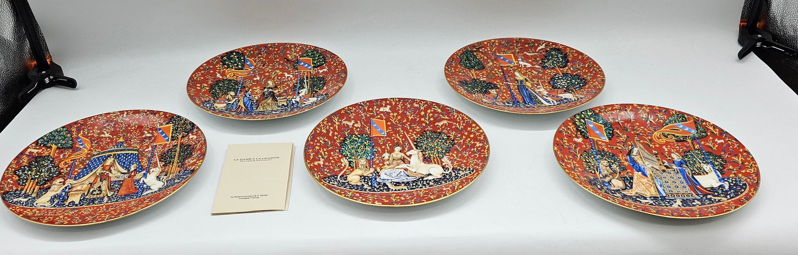 RARE La Dame à la Licorne Limited Edition Plates – Limoges, Robert Haviland & C. Parlon: Set of limited edition porcelain plates by Robert Haviland & C. Parlon, Limoges, France, each from the La Dame à la Licorne series. These collectible pieces were produced in different