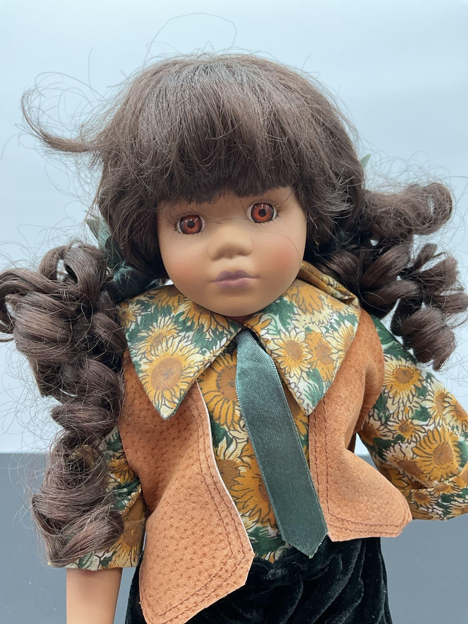 Porcelain Doll in Sunflower Shirt and Velvet Shorts - 2