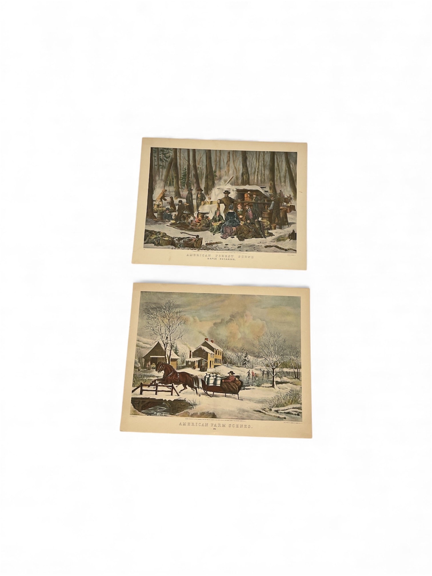 Pair of Vintage Prints “American Farm Scene?? and “American Forest Scene?? Winter Landscapes (1 of 2)