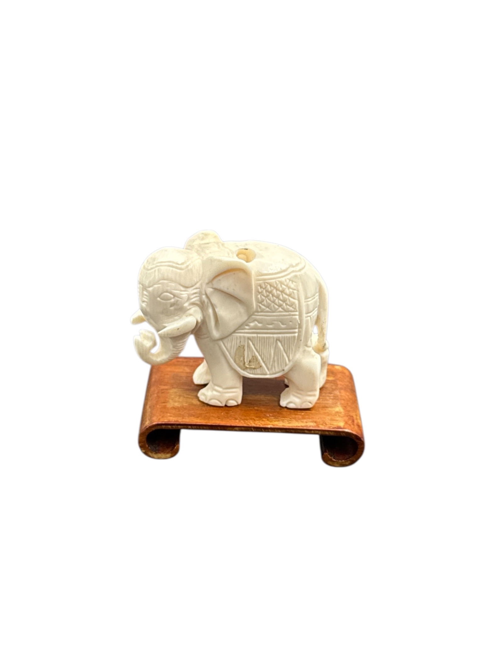 Carved White Stone Elephant Figurine on Wooden Stand (1 of 3)