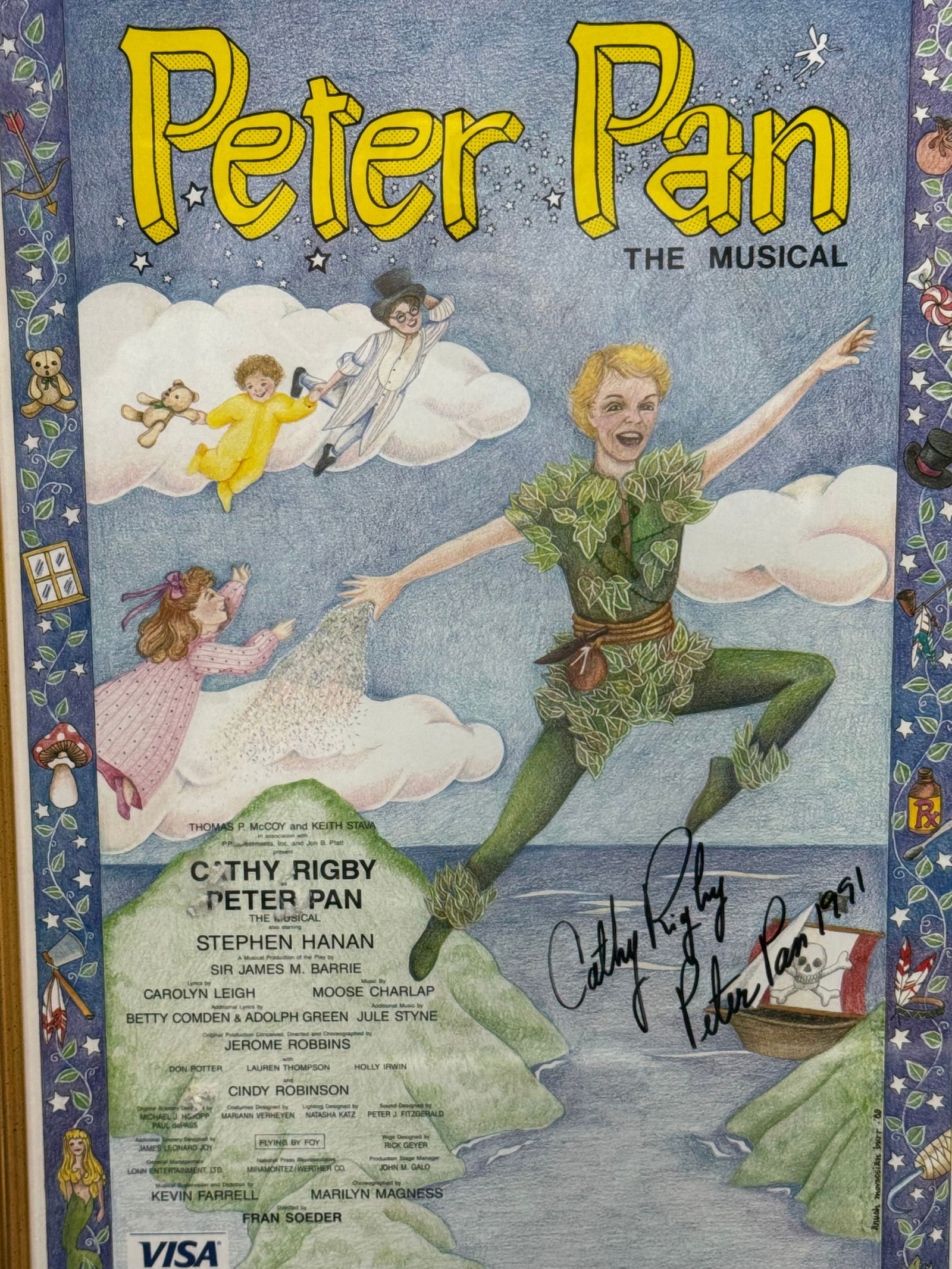 Peter Pan The Musical Framed Poster Signed Cathy Rigby 1991 - 2