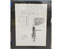 Untitled (Man with Pail) by Robert Gwathmey: Limited edition print depicting a stylized African-American man with a pail standing in front of rural buildings, rendered in minimal linework and shaded blocks. Edition noted as 17/250 and signed.