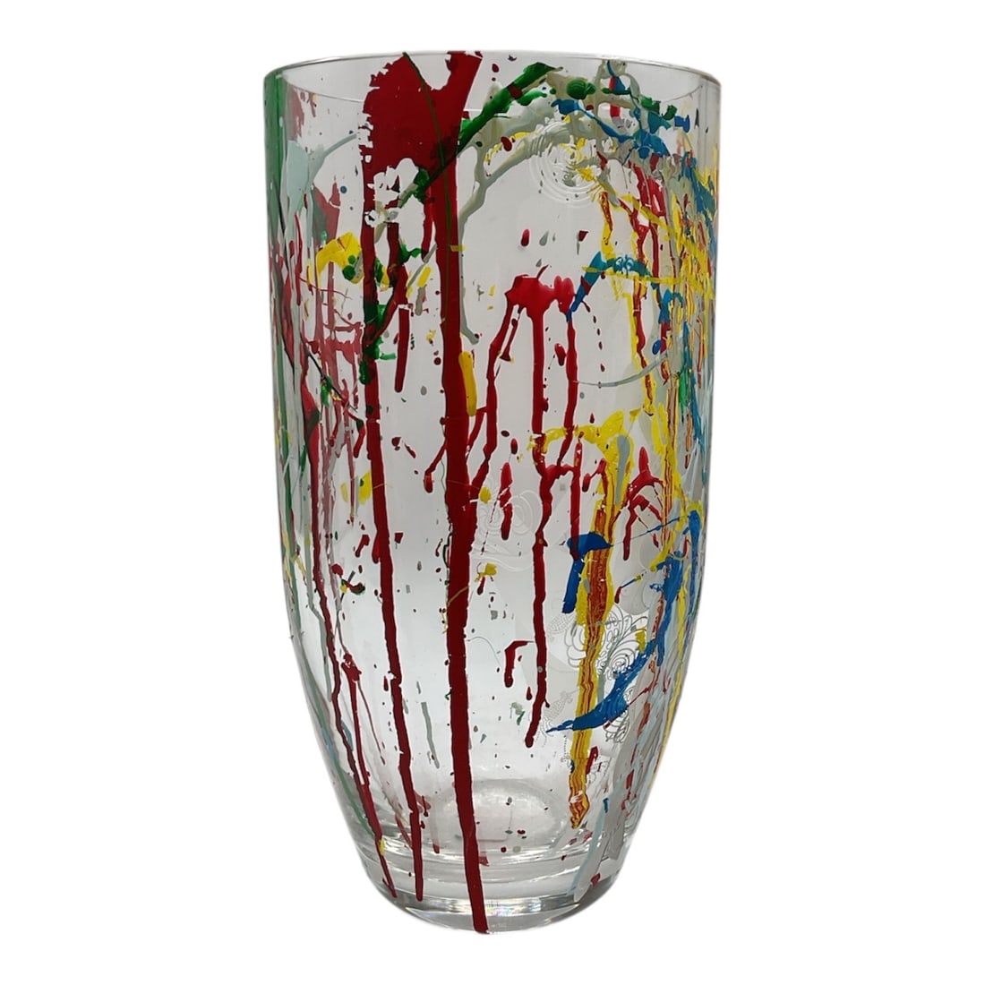Erte ' Dream Girl' (Embellished): Elegant art glass vase titled Dream Girl Embellished by Erté, showcasing the artist’s iconic Art Deco sensibility translated into a three-dimensional decorative form. The elongated clear