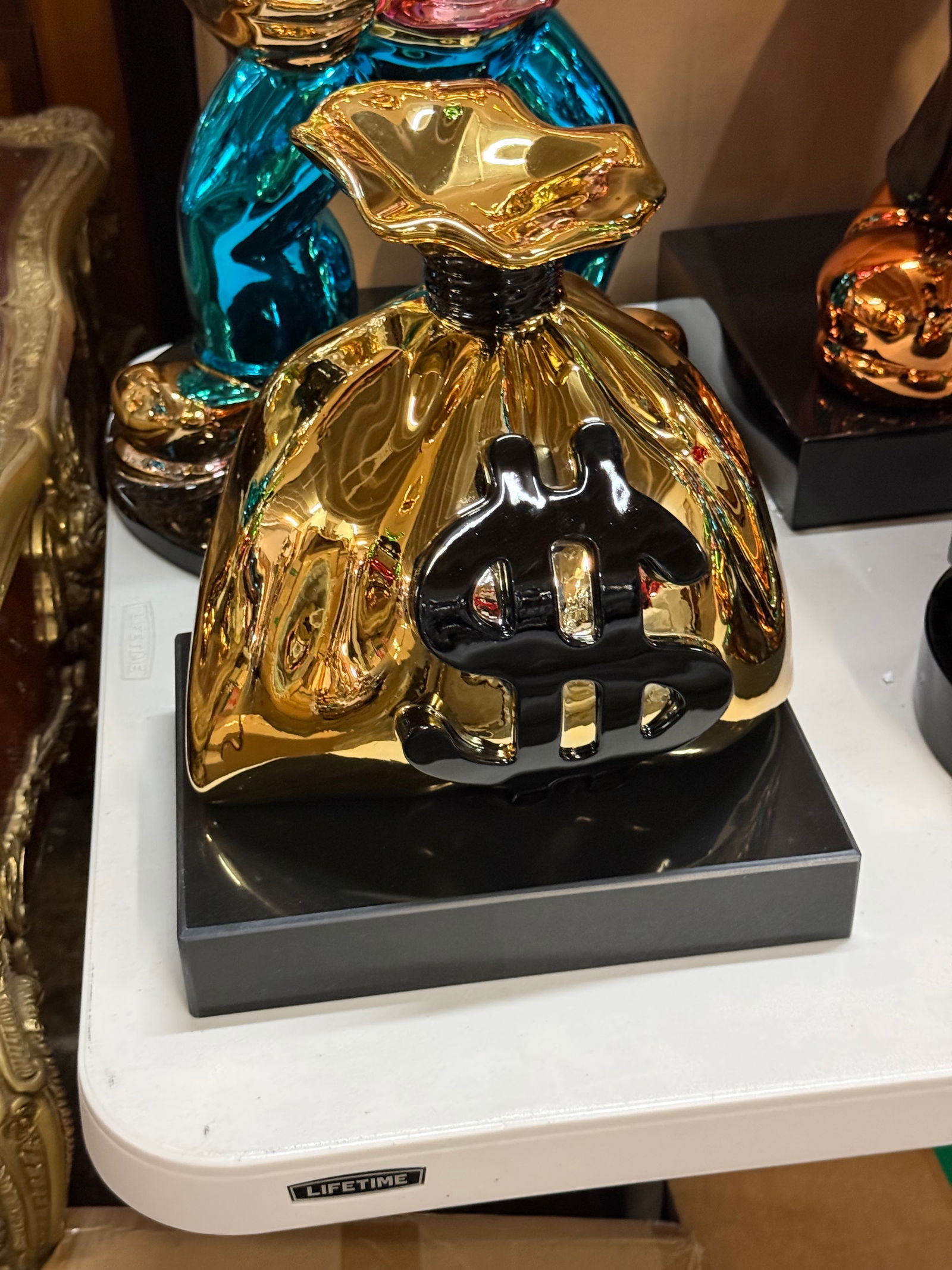 Eye-Catching Gold Chrome Pop Art "Money Bag" Sculpture, Alec Monopoly Inspired, Home Decor (1 of 1)