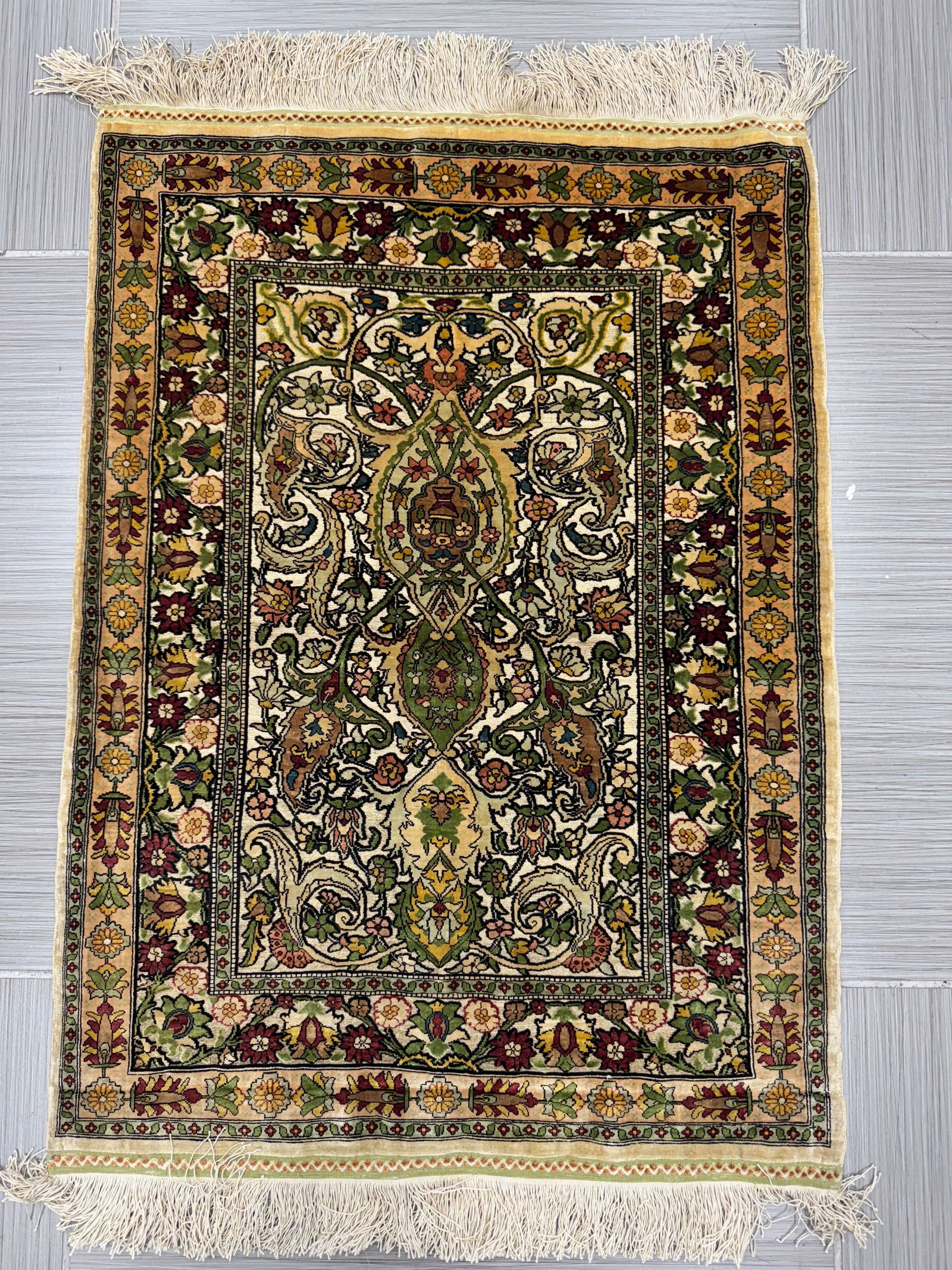 Hereke Turkish Silk Carpet Prayer Rug With Gold Threads (1 of 4)
