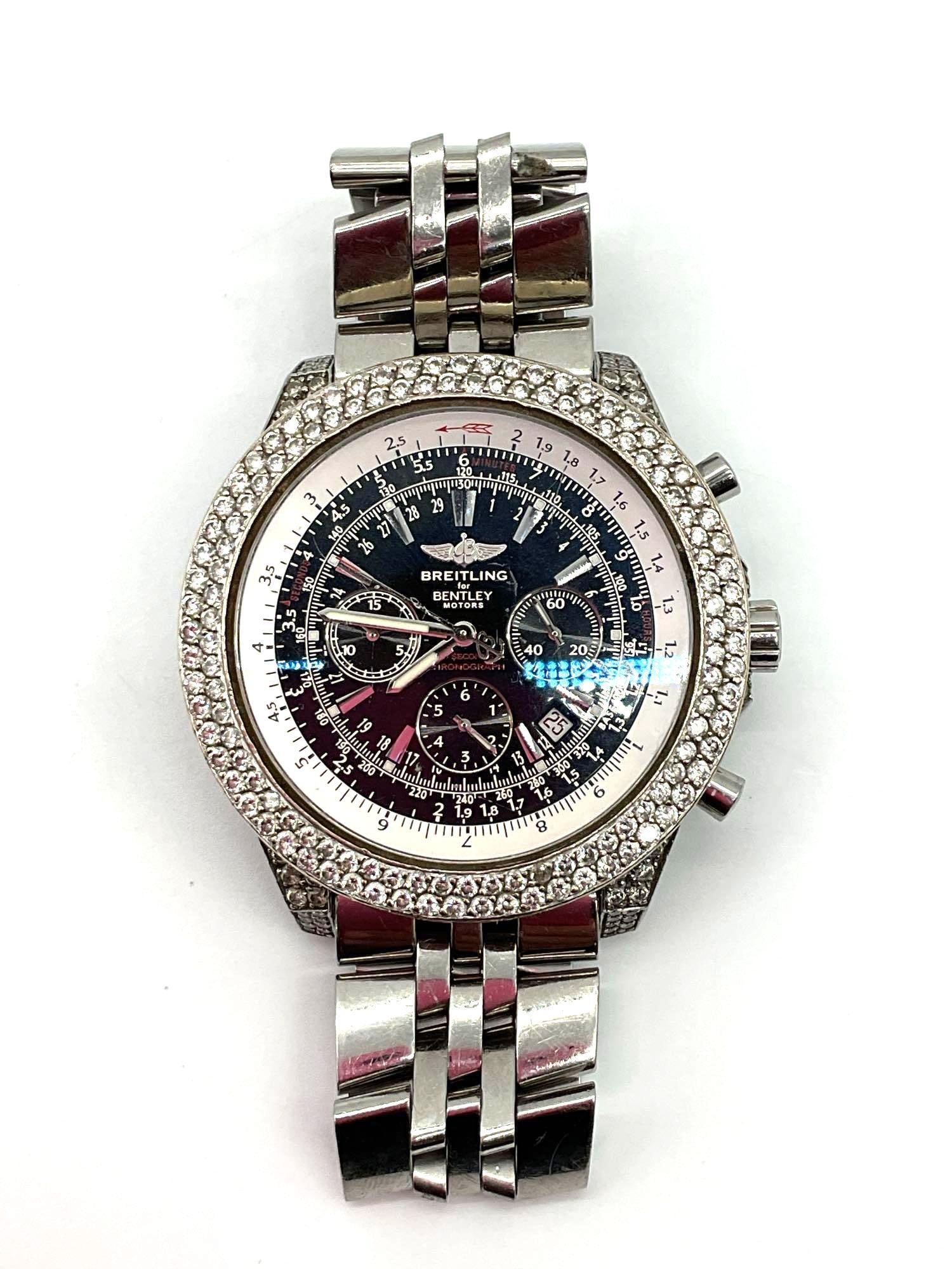 Breitling for Bentley Motors Modele Depose Chronograph Watch with Diamond Bezel and Case (1 of 11)