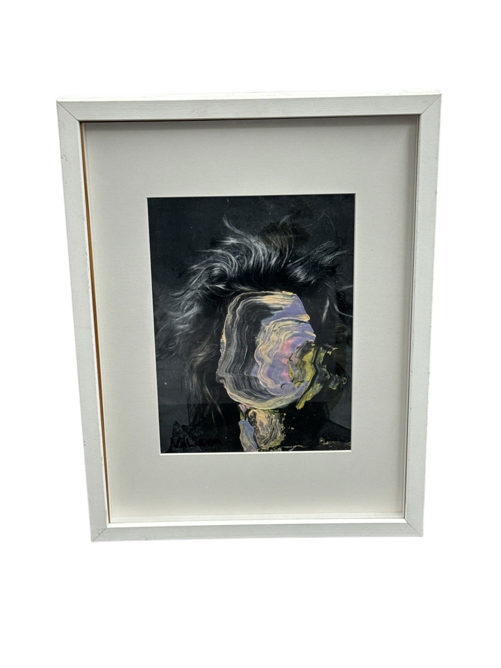 "from time to time forgotten by people" by Anna Valieva Oil on Paper: Expressive oil on paper portrait by Anna Valieva depicting a stylized female head rendered with layered textures and dramatic tonal contrasts against a dark ground. The composition blends painterly