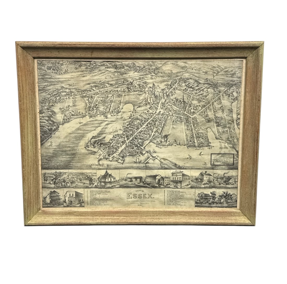 Vintage 1881 O.H. Bailey Bird's-Eye View Map of Essex, Centerbrook & Ivoryton, Connecticut (1 of 3)