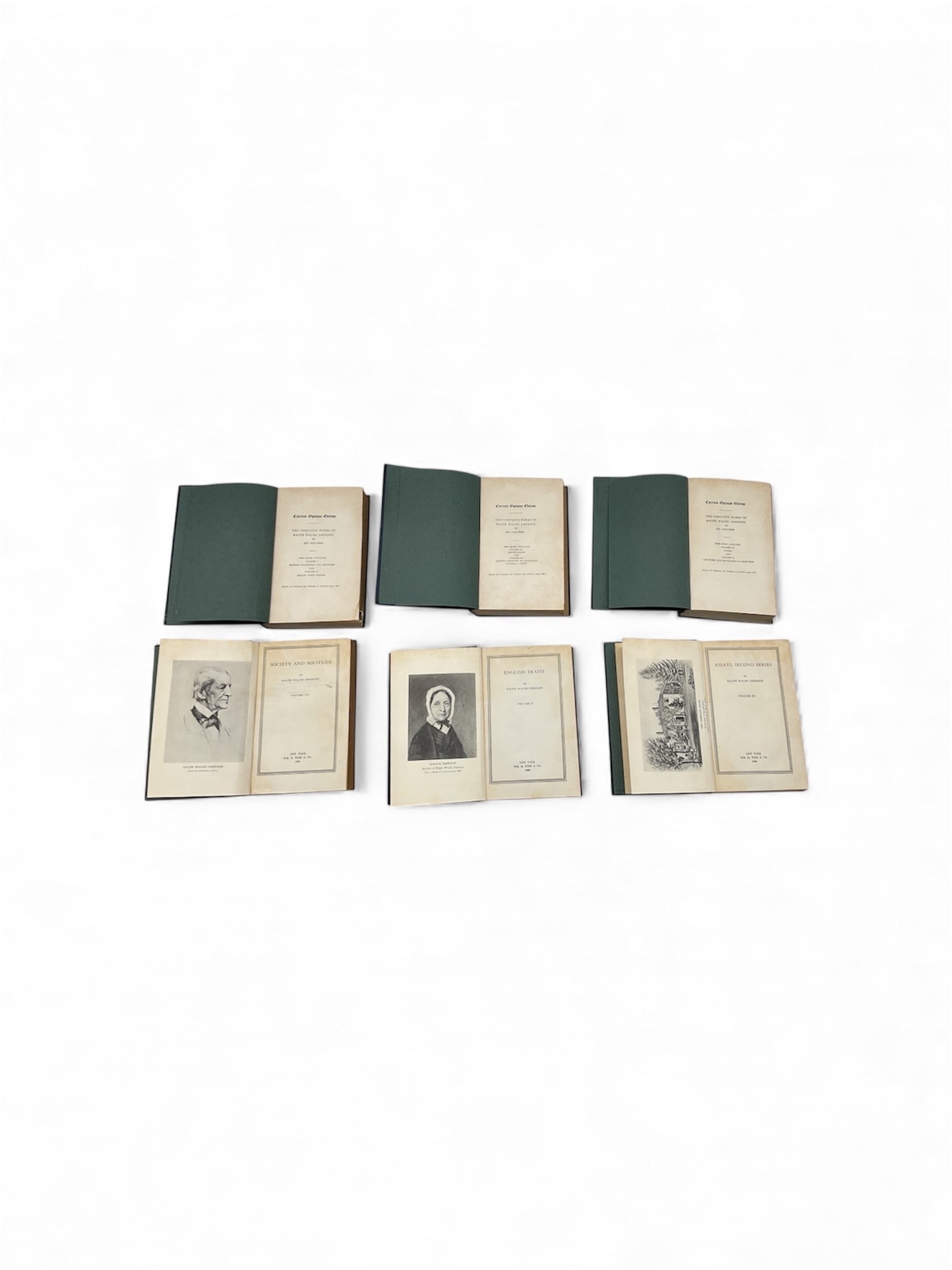 Scarce 19th Century Ralph Waldo Emerson Collected Works, Set of Six Green Leather Volumes (1 of 3)