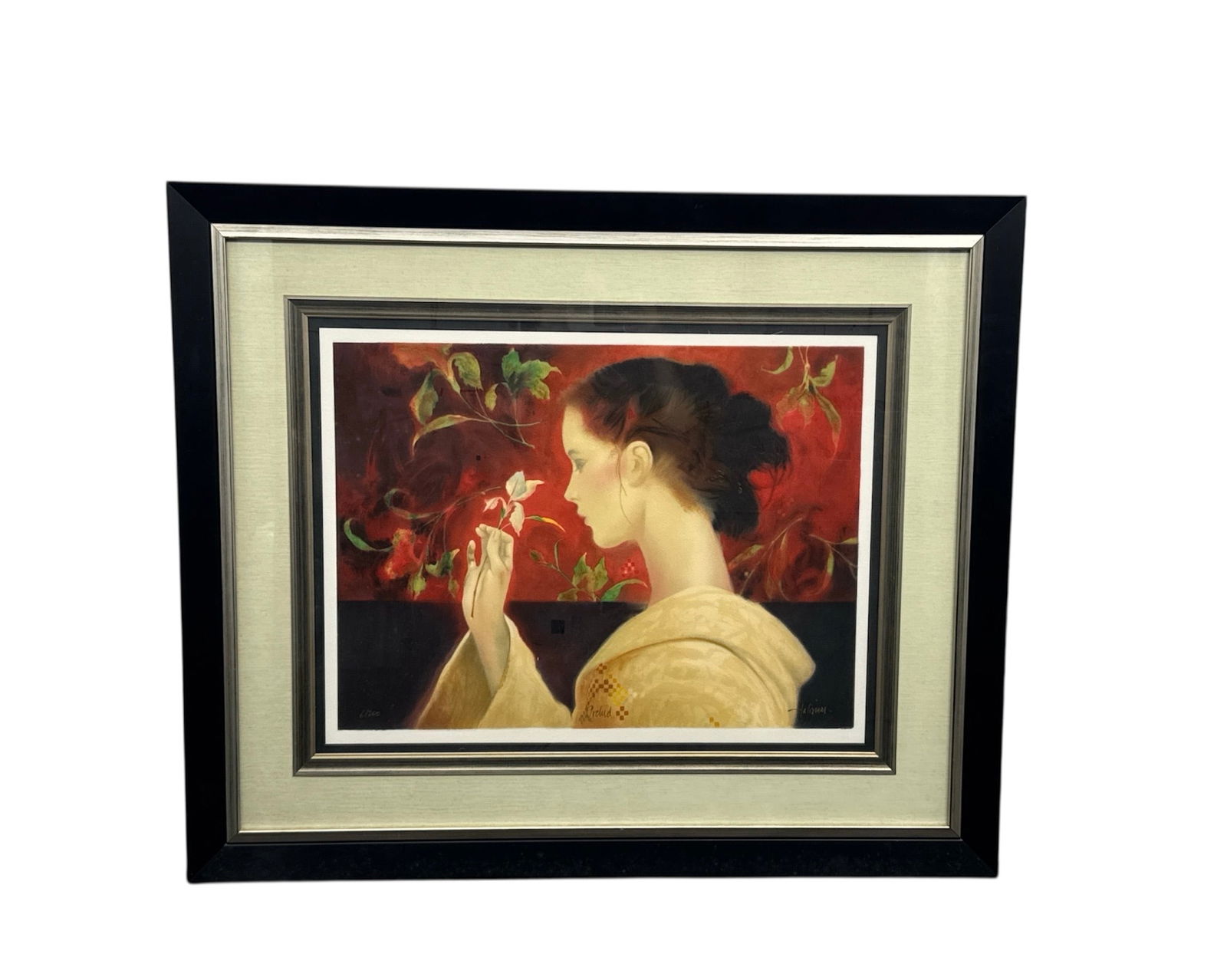 Felix Mas (Spanish, b. 1935), Woman and Orchid, Signed Limited Edition Serigraph on Paper: Overview:A captivating limited edi