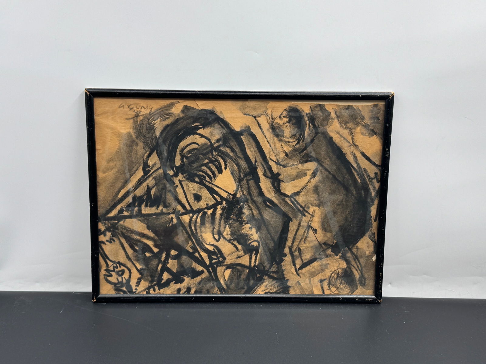 Ink Art by Arshile Gorky (Armenian/American, 1904-1948) w/ COA: Description: Dynamic mid-century abstract expressionist ink and wash drawing executed with bold gestural strokes on toned paper. The energetic composition features interlocking forms and spontaneous b