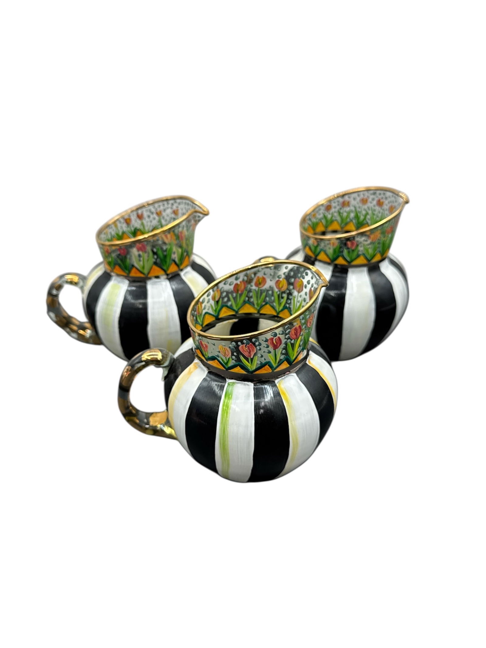 Mackenzie Childs Hand Painted Ceramic Pitchers Set of Three (1 of 4)