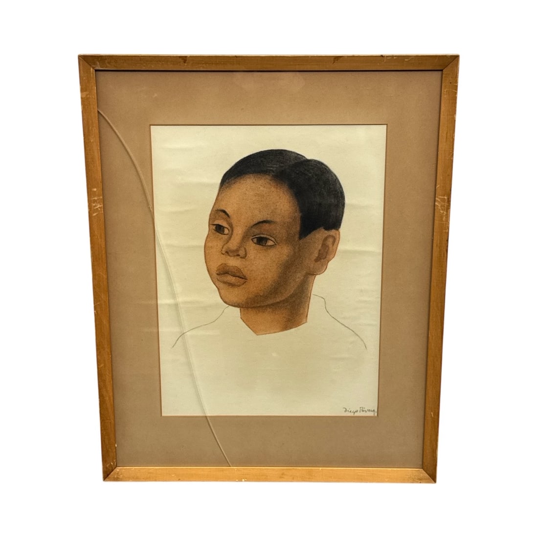 Diego Rivera (Mexico, 1886-1957) Drawing: Description: Portrait drawing attributed to Diego Rivera. Rivera was a prominent Mexican figure famous for his large-scale murals that helped establish the Mexican Mural Movement. Rivera was married t