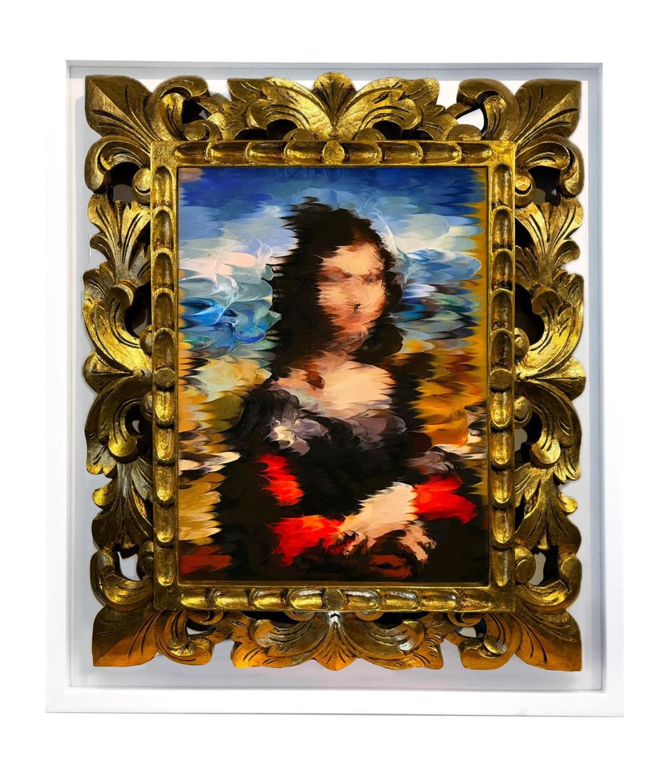 SASTOQUE, Alex, b. 1983 Hommage to da Vinci (Mona Lisa), 2020: Oil and acrylic on canvas Signed lower right; signed versoAccompanied by a certificate of authenticity from the artist.15 1/2 x 11 7/8 in. - 39.4 x 30 cmFramed dimensions: 23.6 x 27.5 in. - 60 x 70