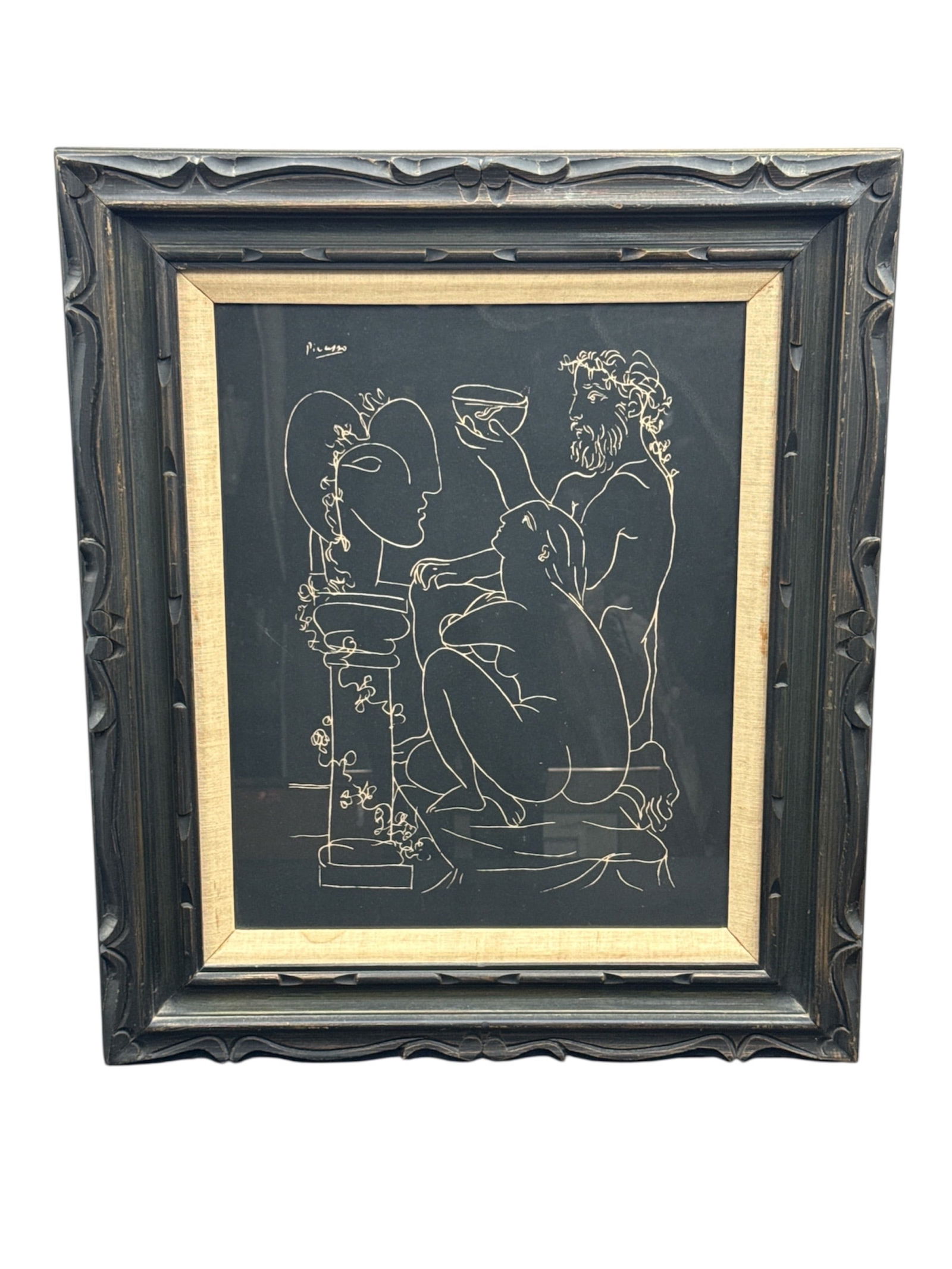 After Pablo Picasso Sculpteurs, modèles et sculpture Framed Pochoir or Print: Pochoir or print after Pablo Picasso’s etching titled Sculpteurs, modèles et sculpture (Sculptors, Models, and Sculpture), originally created in 1933 as part of the celebrated Vollard