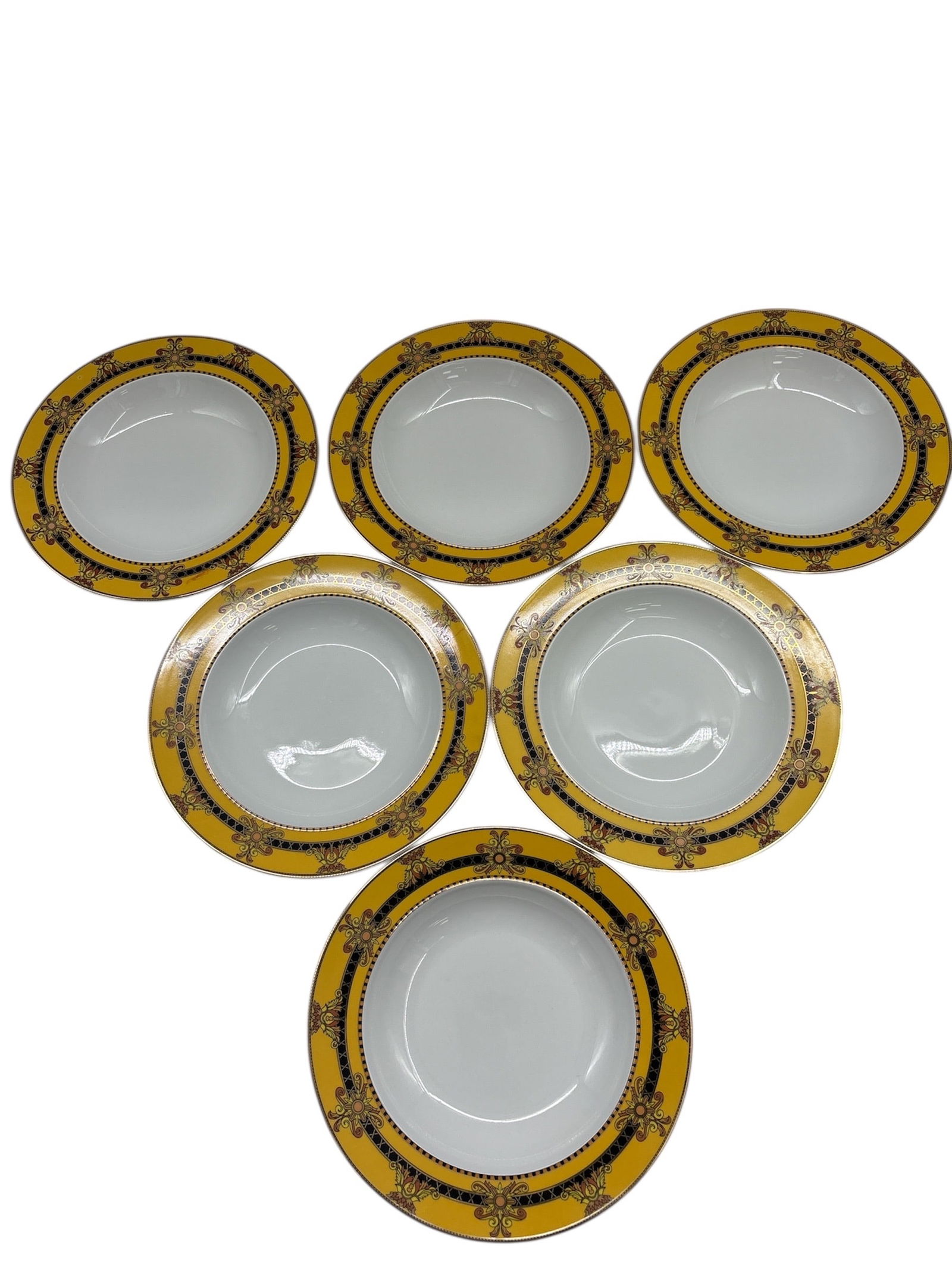 Set of 6 Rare Rosenthal for Versace "Barocco" Porcelain Dinner Plates – Germany (10.75" Dia): DescriptionOffered here is a stunning set of six (6) dinner plates from the prestigious collaboration between the fashion house Versace and the renowned German porcelain