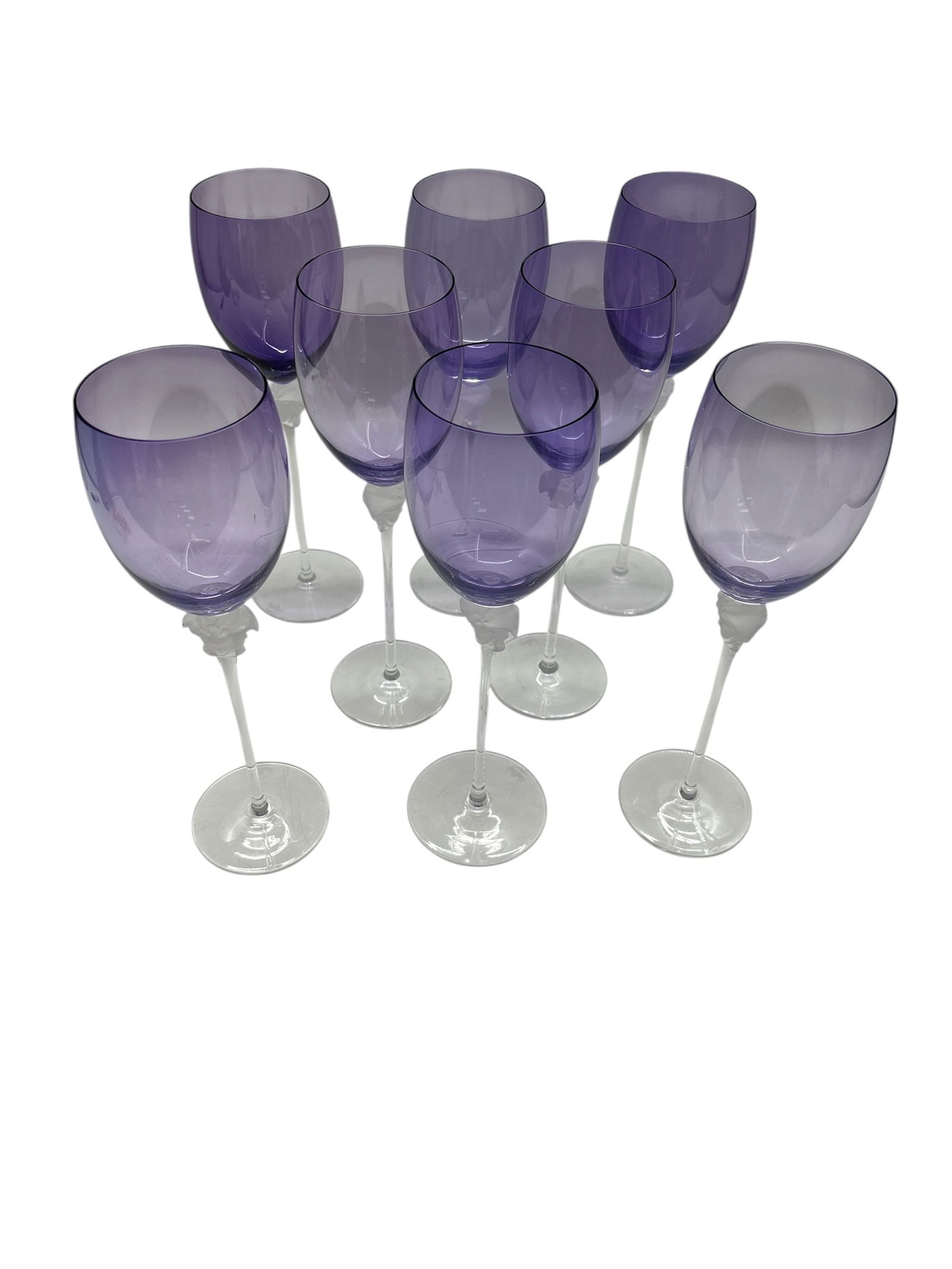 Set of 8 Vintage Portmeirion Amethyst Bubbleglass Wine Goblets, 8" Tall: DescriptionA beautiful and collectible set of vintage Portmeirion wine goblets in the Amethyst "bubbleglass" style. These hand-blown glasses feature a striking purple bowl where bubbles