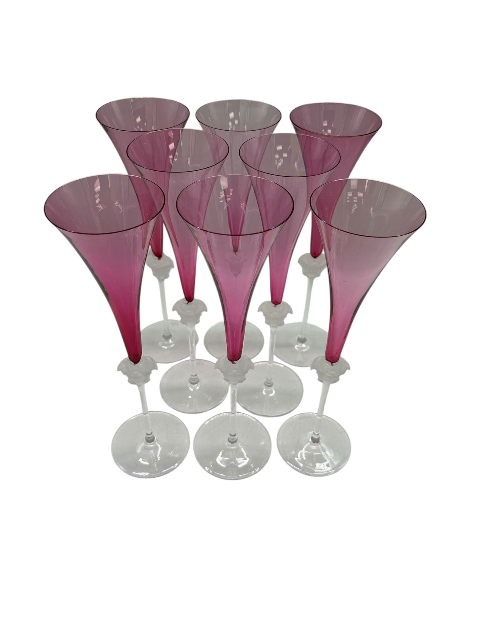 Rare Vintage Set of 8 Versace Rosenthal "Medusa Lumiere" Cranberry/Rose Crystal Flutes (1 of 4)