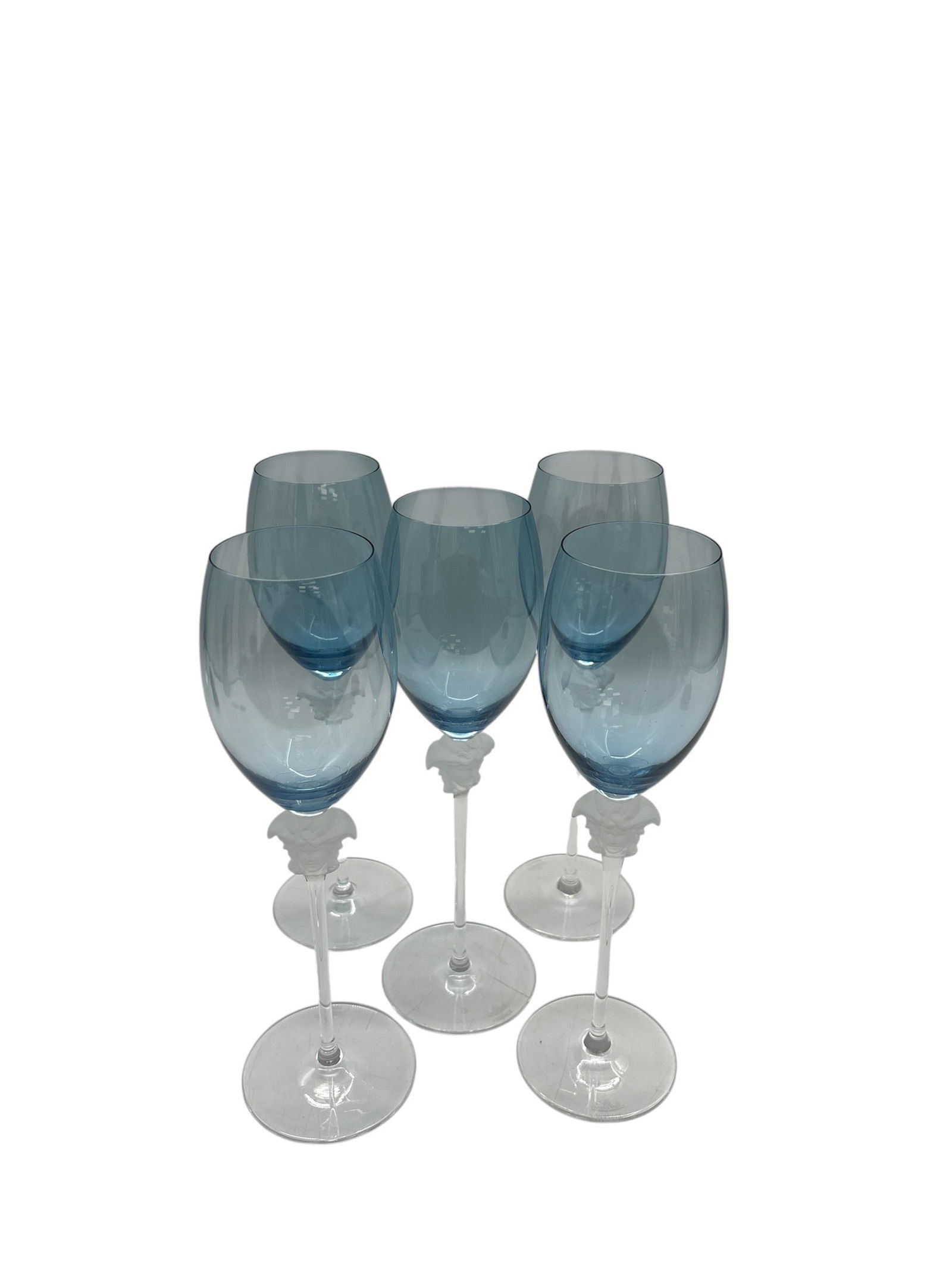 Set of 5 Versace for Rosenthal Medusa Lumiere Petrol Blue Crystal Wine Glasses (1 of 4)